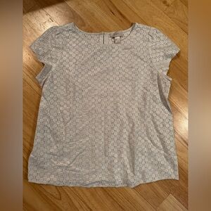 Loft Short Sleeve White Silver Metallic Eyelet Blouse